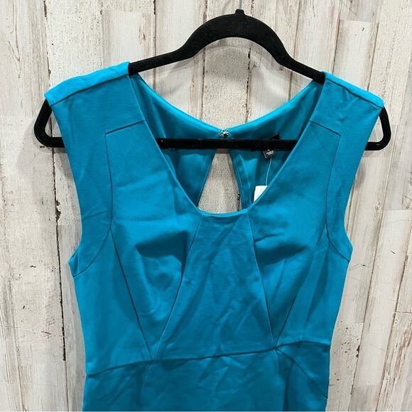 NWT Ann Taylor Womens Career Sleeveless Teal Ponte Knit Sheath Dress Open Back - Picture 2 of 9